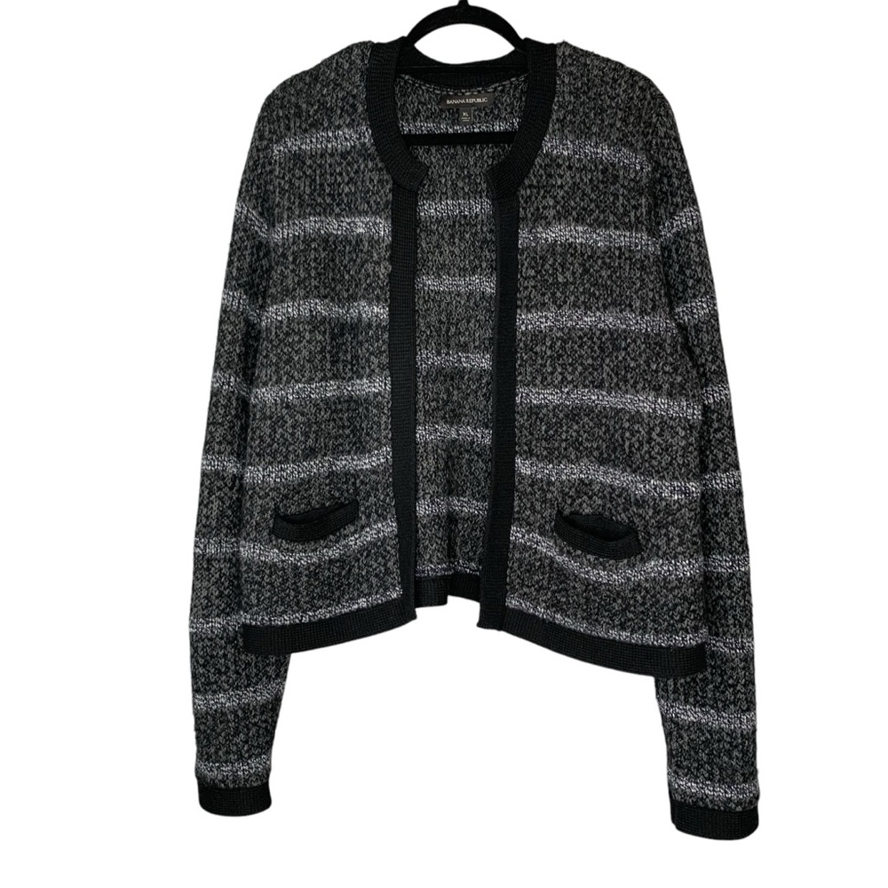 Banana‎ Republic black/gray stripe wool open front cardigan sweater. Size XL
